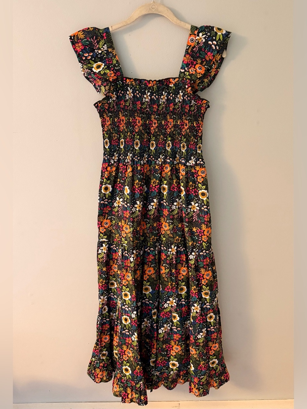 THML Black Floral Maxi Dress with Bright Floral Accents